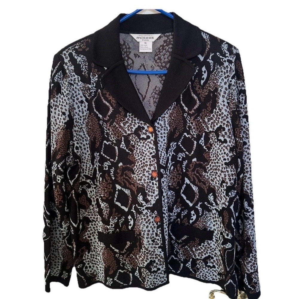 Exclusively Misook VTG Animal Print Cardigan Jacket-XL Petite-Quiet Luxury Y2K